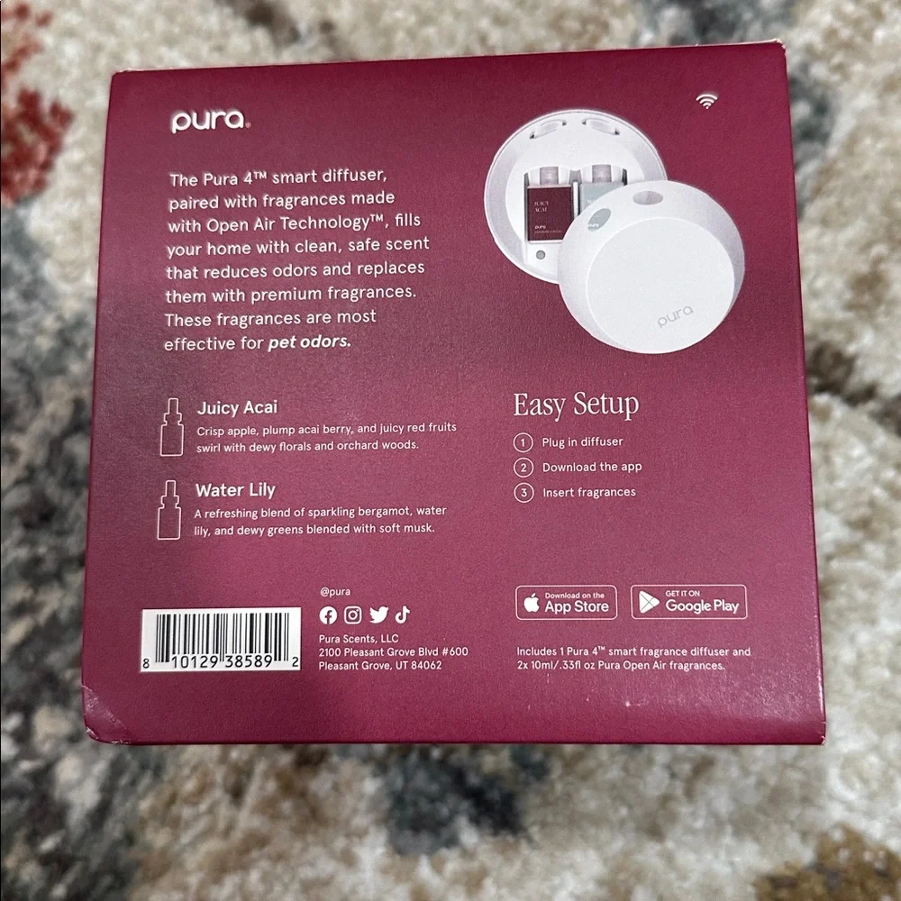 PURA 4 Smart Fragrance Diffuser with Juicy Açaí & Water Lily Refills NEW